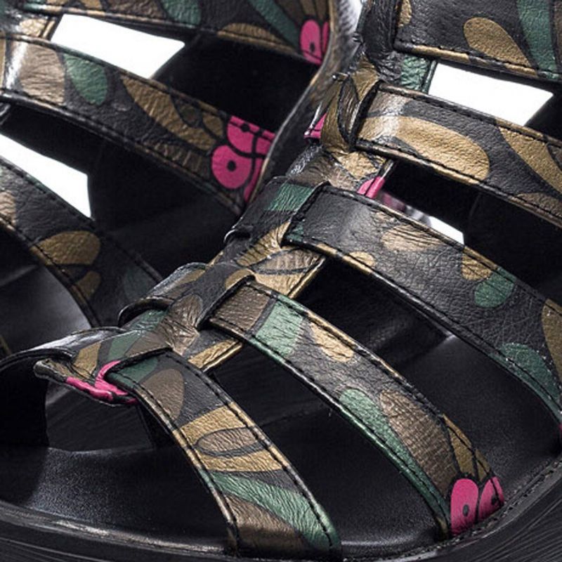 Læder Retro Platform Trykt Rom Sandaler
