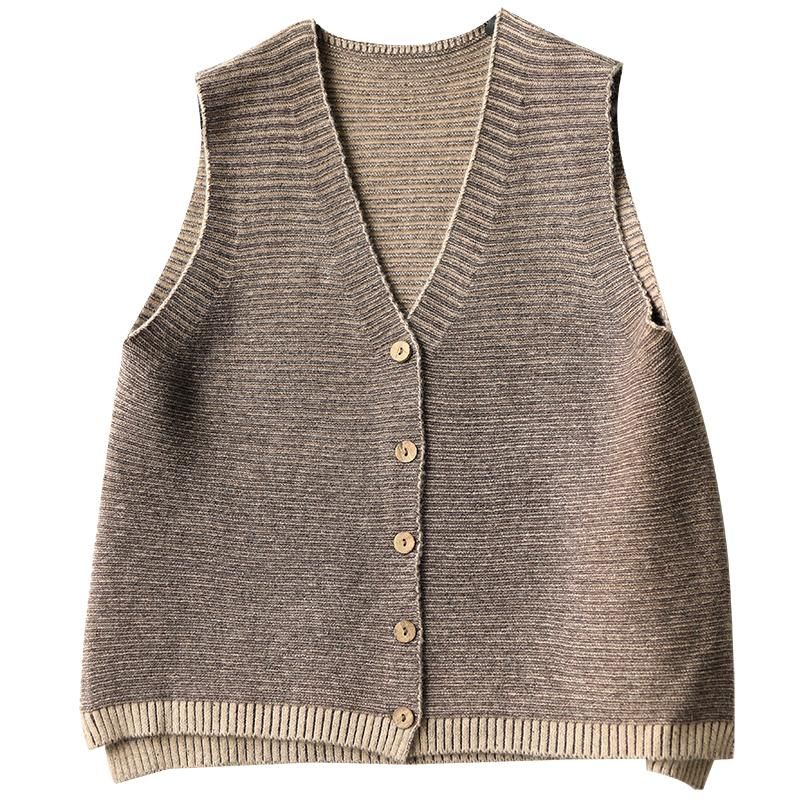 Efterårs Bomuld Blended Stripe V-halsvest