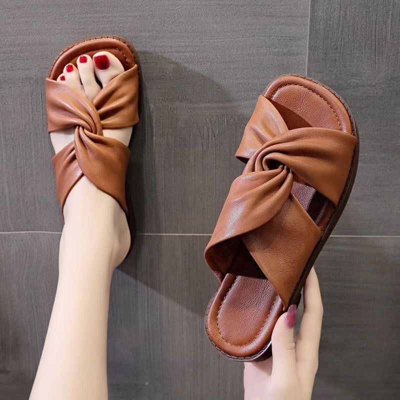Kvinder Sommer Retro Mode Læder Casual Hjemmesko