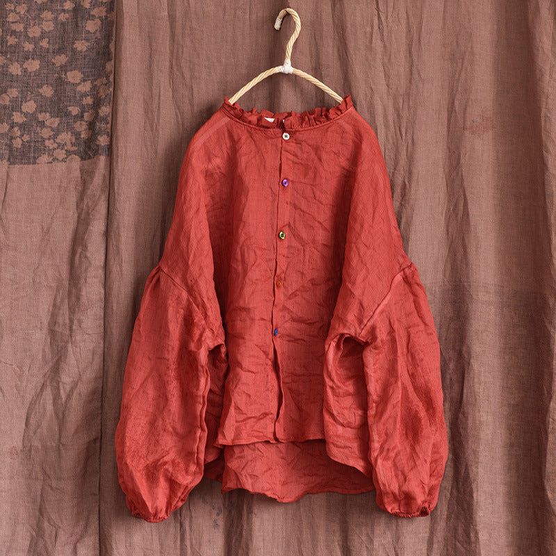 Dame Spring Bomuld Linned Flæse Løs Bluse