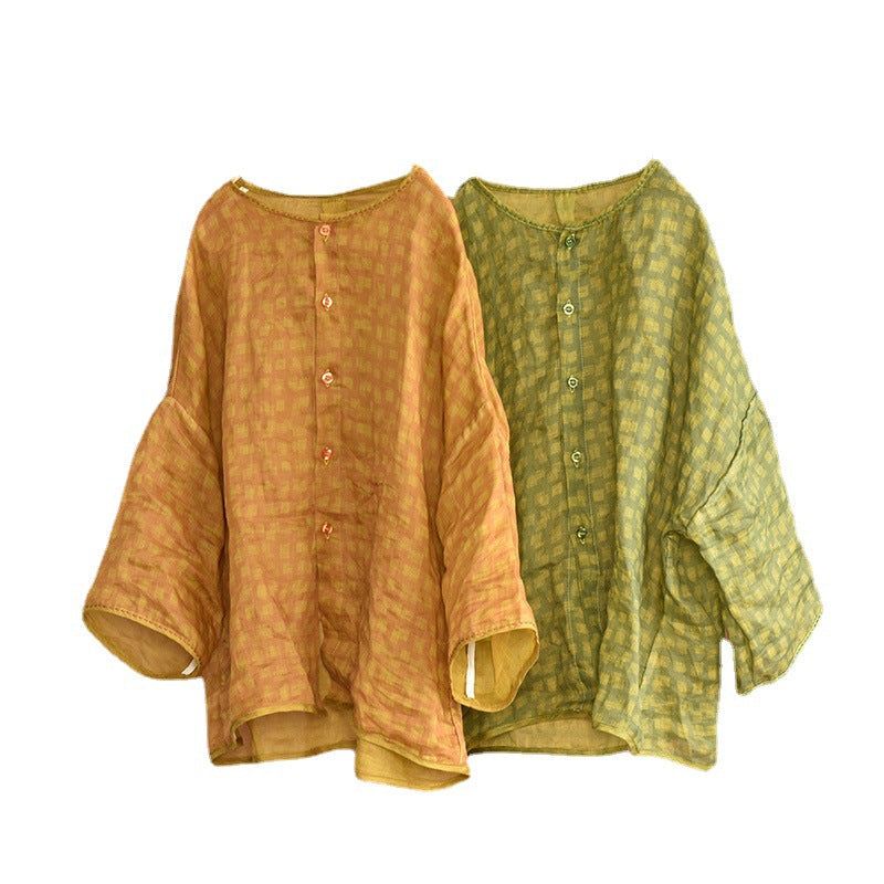 Kvinder Vintage Sommer Langærmet Linned Løs Bluse