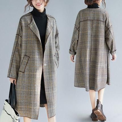 Plus Size Plaid Turn Down Collar Windbreaker Coat