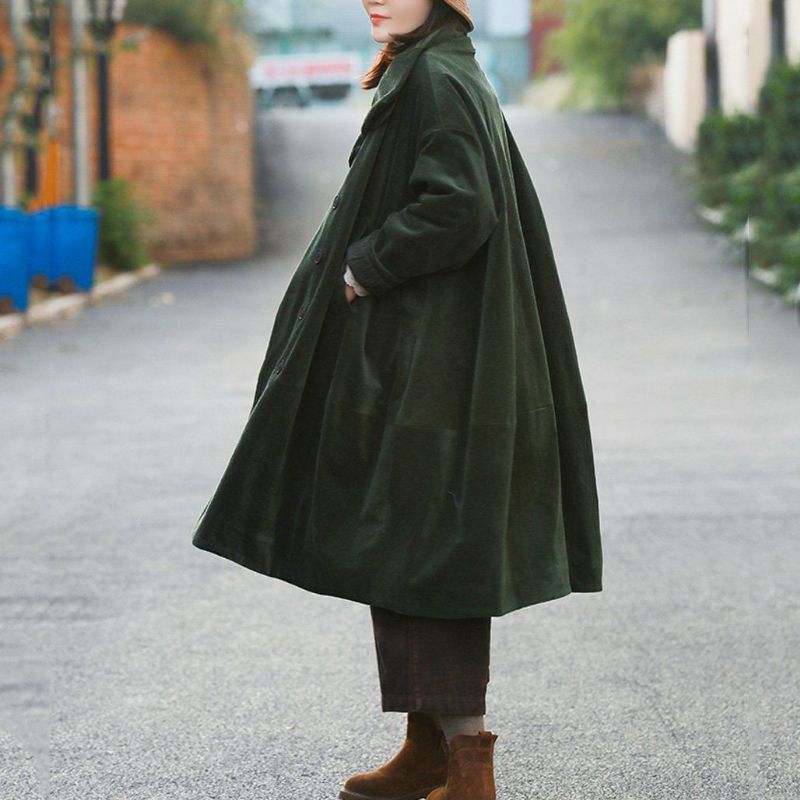 Retro Corduroy Bomuld Quiltet Vinterfrakke