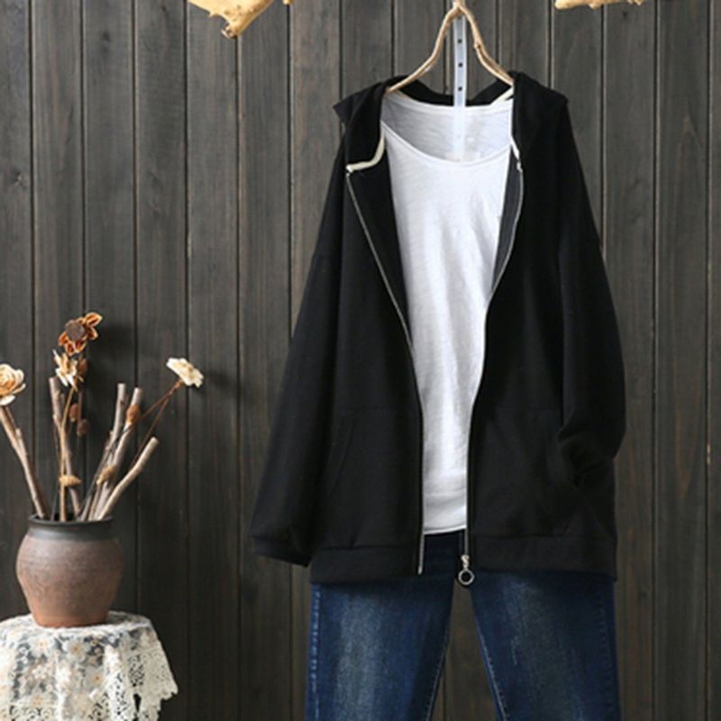 Solid Hooded Plus Size Frakke